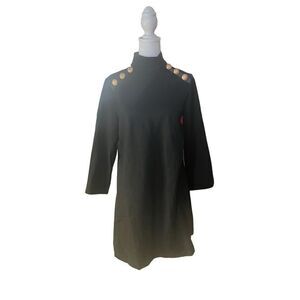 Tuckernuck Women's Black Mod Ellie Long-Sleeve Gold Button Swing Mini Dress Medi